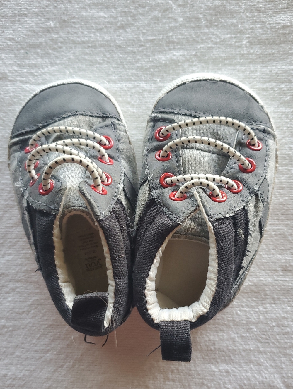 Carter's Grey Canvas Baby Lace-Up Sneakers with Red Eyelets